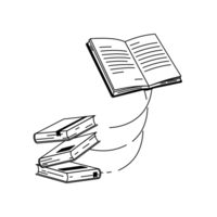 Illu Verlage Ein geöffnetes Buch und drei weitere Bücher.