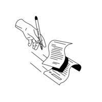 Illu Vertrag Eine Hand unterschreibt einen zweiseitigen Vertrag.