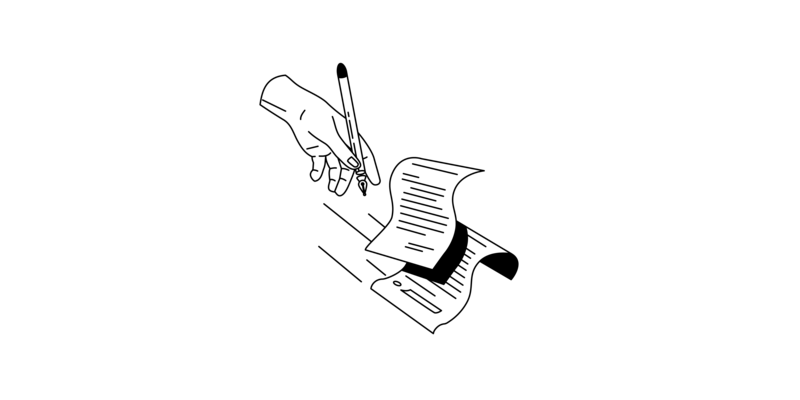 Eine Hand unterschreibt einen zweiseitigen Vertrag.