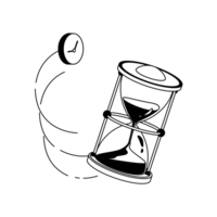 Illu Meldeschluss Eine Sanduhr und ein Ziffernblatt.