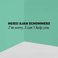 HAP Grieshaber Preis 2024 Zwei grüne Flächen bilden mit einer grauen Flächen eine räumliche Perspektive. In der Mitte steht geschrieben: "Ngozi Ajah Schommers. I'm sorry, I can't help you."