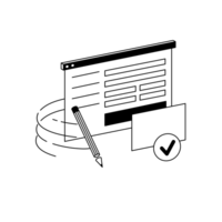 Illu Online Meldeportal Ein Webformular mit einem Häkchen und einem Stift.