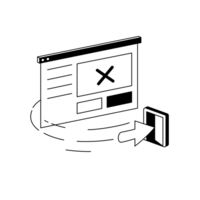 Illu Opt-Out-Datenbank Ein Internetformular mit einem großen X. Ein Pfeil kommt aus dem Formular und passiert eine kleine geöffnete Tür.