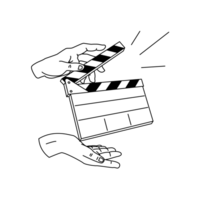 Illu Filmproduzent*innen Zwei Hände schlagen eine Filmklappe zu.
