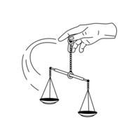 Illu Rechte 1 Eine Hand hält eine frei schwingende Waage.