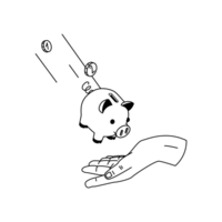 Illu Stiftung Kulturwerk Eine Hand empfängt eine Sparschwein und ein paar Geldstücke.