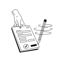 Illu Meldung einreichen Eine Hand hält ein Formular, das ein Stift unterschreibt.