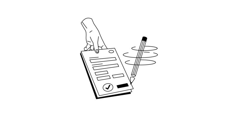 Eine Hand hält ein Formular, das ein Stift unterschreibt.