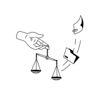 Illu Rechte 2 Eine Hand hält eine Waage. Eine Akte und ein Schriftstück.