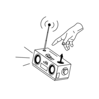 Illu Rundfunk Eine Hand schaltet ein Radio ein.